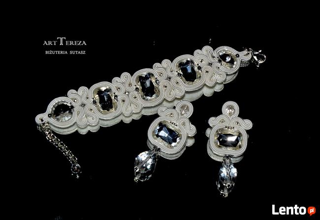 biżuteria ślubna sutasz, bransoletka i kolczyki, na prezent