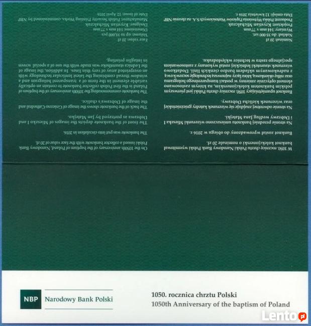 BANKNOT 20 zł 1050 Chrztu DŁUGOSZ NISKI NUMER AB0000771