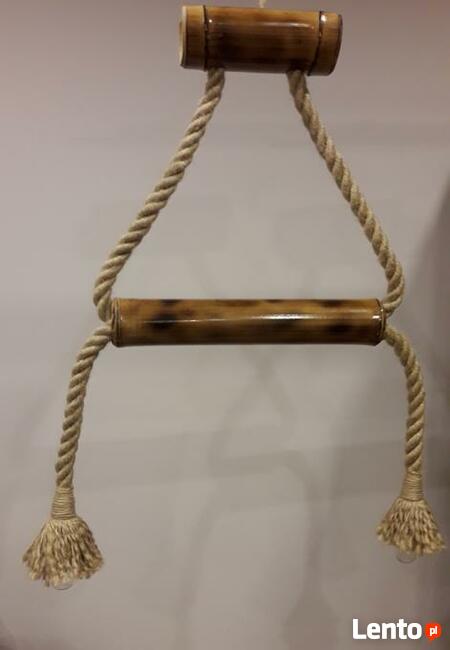 Lampa z liny jutowej wisząca żyrandol BAMBUS sznur jutowy