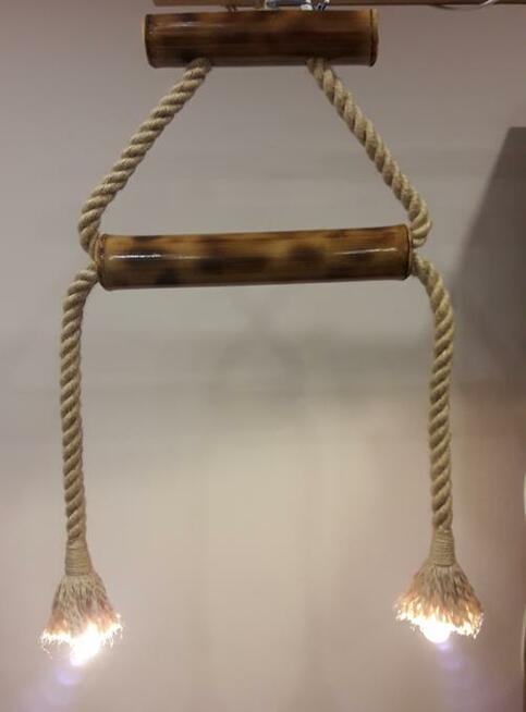 Lampa z liny jutowej wisząca żyrandol BAMBUS sznur jutowy