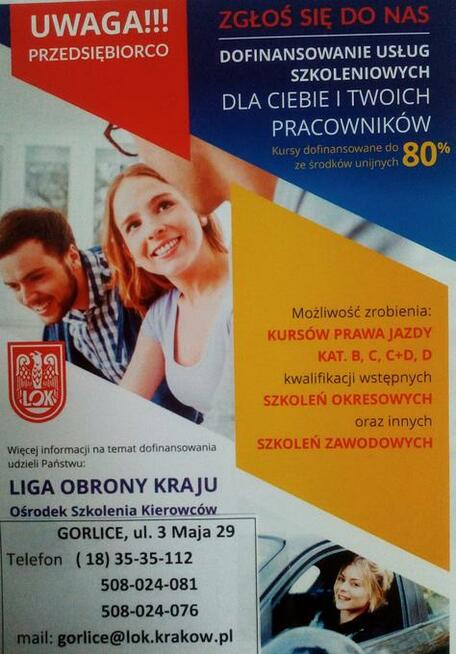 Prawo jazdy kat B,C,C+E, D w 85% finansowane dla pracujących