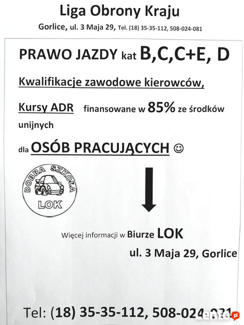Prawo jazdy kat B,C,C+E, D w 85% finansowane dla pracujących