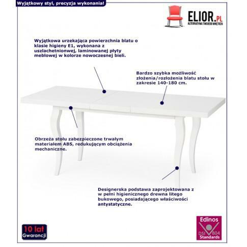 Rozkładany stół Torres 140-180 cm - biały.