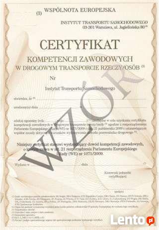 Certyfikat kompetencji zawodowych osób i rzeczy