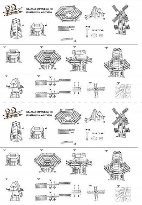 WIATRAK OGRODOWY Młyn Wietrzny Drewniany 2 metry Wysoki