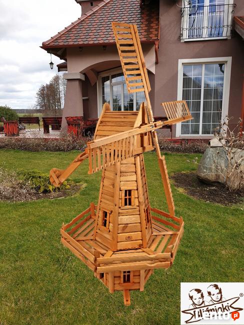 WIATRAK OGRODOWY Młyn Wietrzny Drewniany 2 metry Wysoki