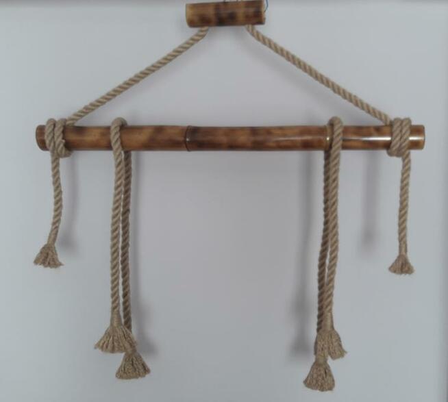 Lampa wisząca z liny żyrandol BAMBOO z liny i bambusa 4x E14