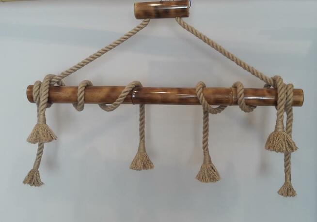 Lampa wisząca z liny żyrandol BAMBOO z liny i bambusa 4x E14