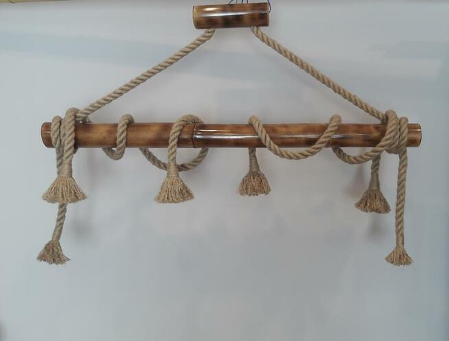 Lampa wisząca z liny żyrandol BAMBOO z liny i bambusa 4x E14