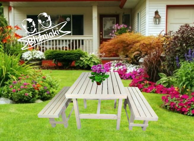 KOMPLET MEBLI DO OGRODU ZESTAW STÓŁ I DWIE ŁAWKI