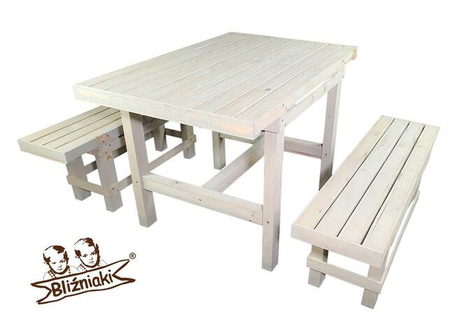 KOMPLET MEBLI DO OGRODU ZESTAW STÓŁ I DWIE ŁAWKI