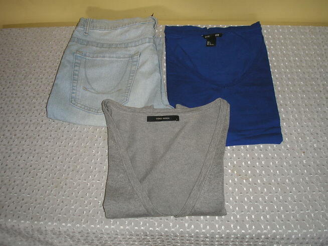 spodnie jeans Denim, koszulka, narzutka 40