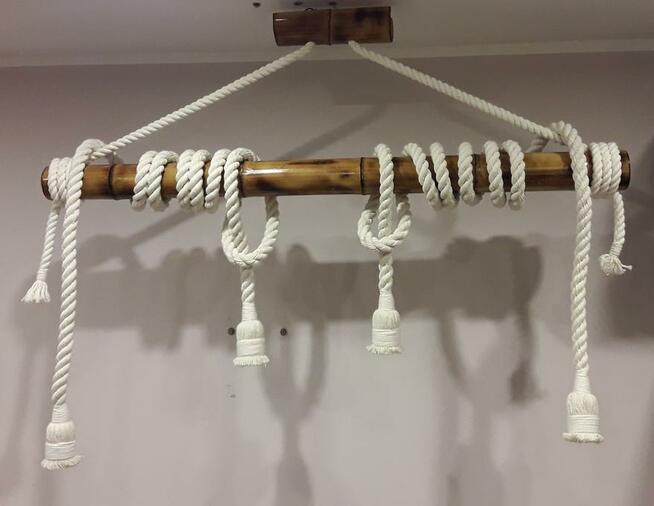 Lampa z wisząca z liny BAMBOO WHITE 130 żyrandol handmade