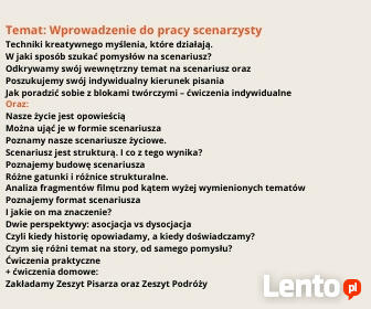KURS PISANIA SCENARIUSZY FILMOWYCH (FILM, KINO, TELEWIZJA)
