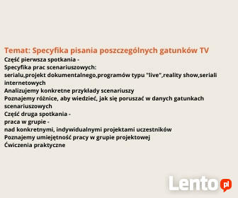 KURS PISANIA SCENARIUSZY FILMOWYCH (FILM, KINO, TELEWIZJA)