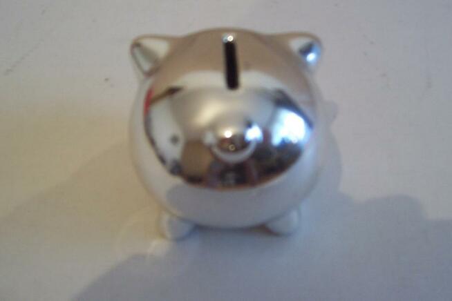 Świnka skarbonka, ceramiczna, srebrna