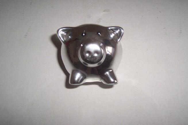 Świnka skarbonka, ceramiczna, srebrna