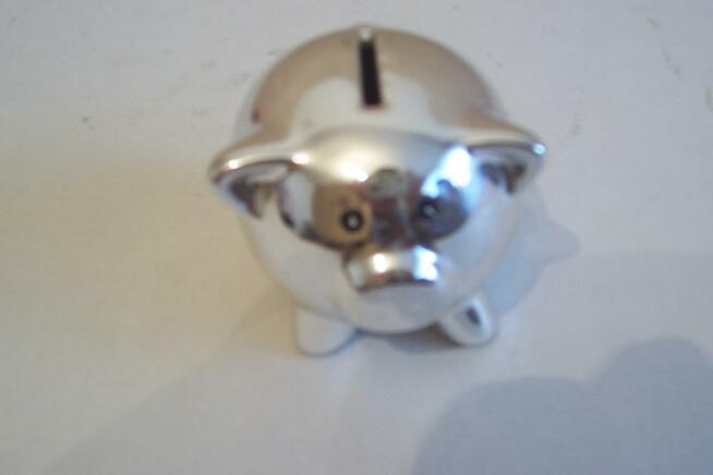 Świnka skarbonka, ceramiczna, srebrna