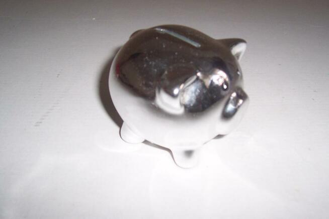 Świnka skarbonka, ceramiczna, srebrna