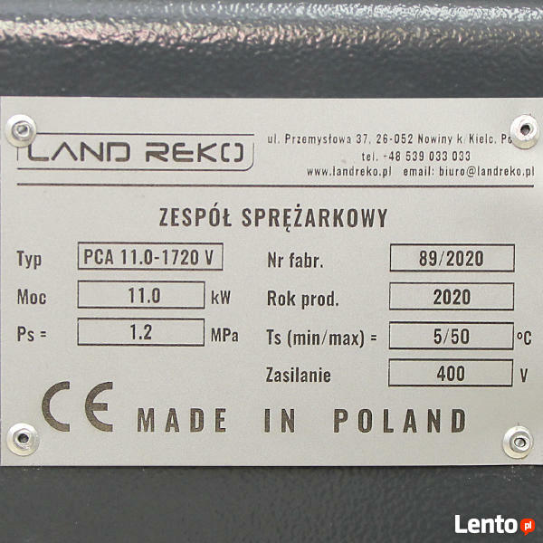 Kompresor Sprężarka ZESPÓŁ SPRĘŻARKOWY 1720L/MIN Land Reko