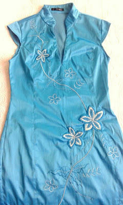 Turkusowa, haftowana, orientalna sukienka