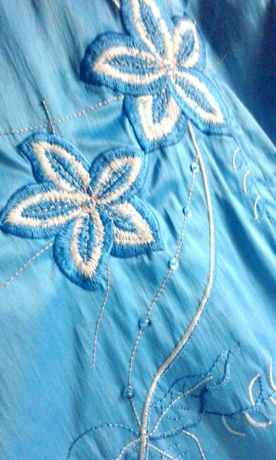 Turkusowa, haftowana, orientalna sukienka