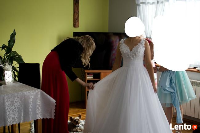 Suknia ślubna tiul ok.164 cm+ 9 cm koło BIAŁA