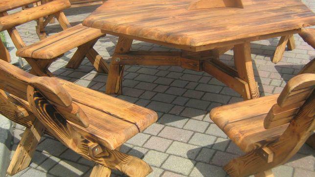 Komplet mebli ogrodowych stół sześciokątny + ławki