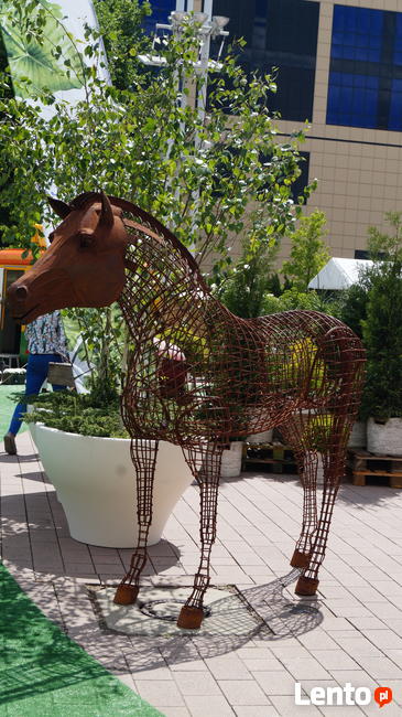 Rzeźba Koń 1:1 ze stali corten do ogrodu na kwiaty