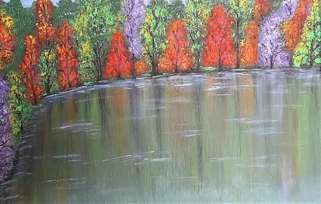 obraz Jezioro zielone, abstrakcja, pejzaż, drzewa