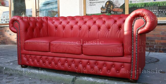 Sofa Tudor Chesterfield 3-osobowa - 100% skóra naturalna