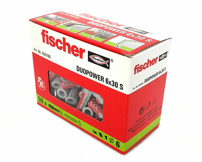 Kołek z wkrętem Fischer DuoPower 6x30 S, 50 sztuk