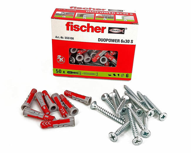 Kołek z wkrętem Fischer DuoPower 6x30 S, 50 sztuk