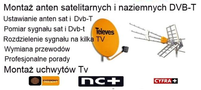 Montaż naprawa anten satelitarnych, naziemnych DVB-T