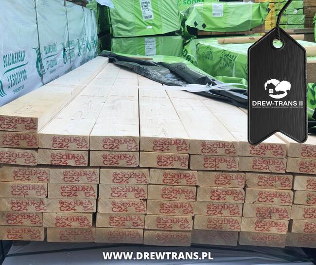 Tarcica Drewno konstrukcyjne lite C24 suszone, strugane