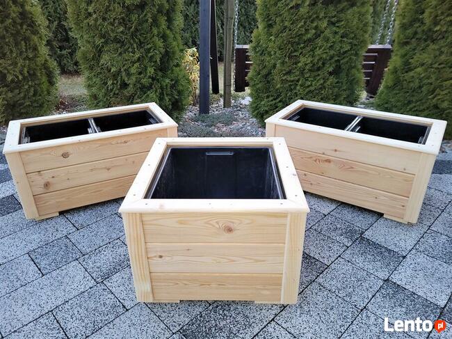 Donice drewniane Modrzew Syberyjski z wkładem PVC 50 x 50 cm