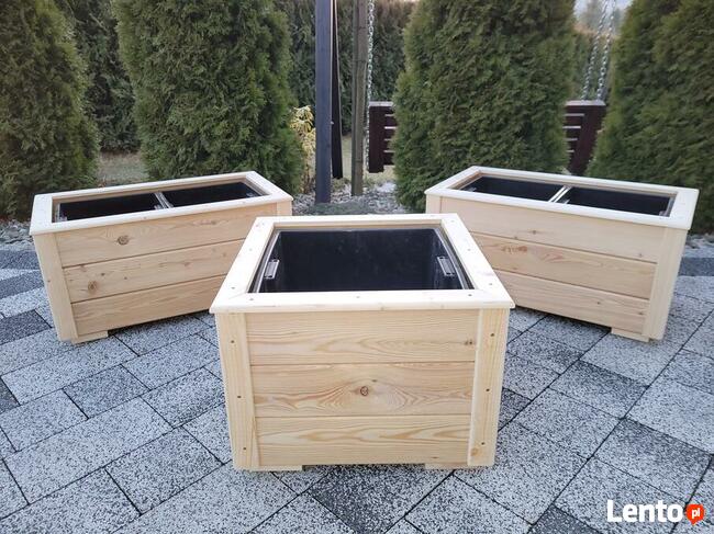 Donice drewniane Modrzew Syberyjski z wkładem PVC 50 x 50 cm