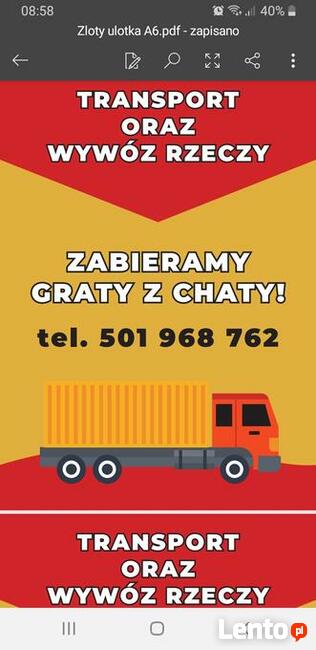 Wywóz śmieci i gruzu itp.