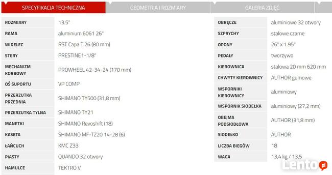 rower Author A-Matrix 26 biało-czerwony, rama alu 13,5