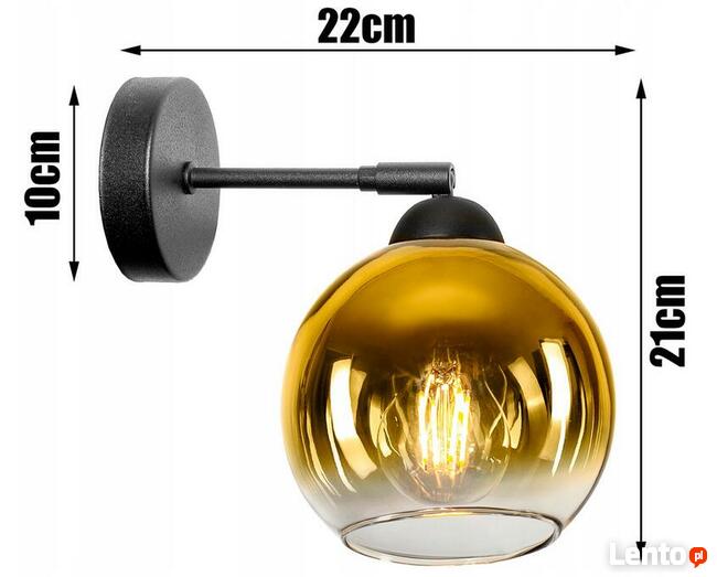 SZKLANA LAMPA ŚCIENNA KINKIET KULA przydymiona złota