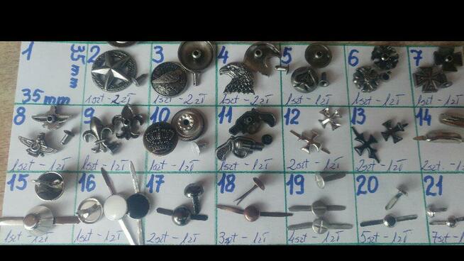 Różne nity i ćwieki ozdobne.