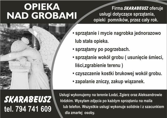 Opieka Nad Grobem.Sprzątanie Nagrobków, mycie Pomników.Łódź