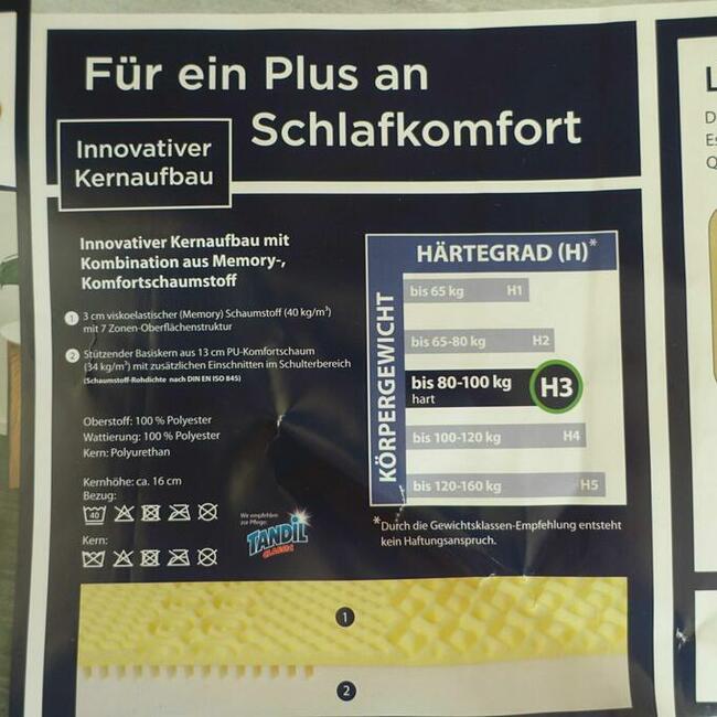 18cm materac 100x200 piankowy visco memory 7stref H3 100kg