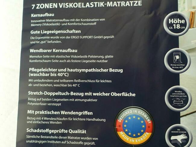 18cm materac 100x200 piankowy visco memory 7stref H3 100kg