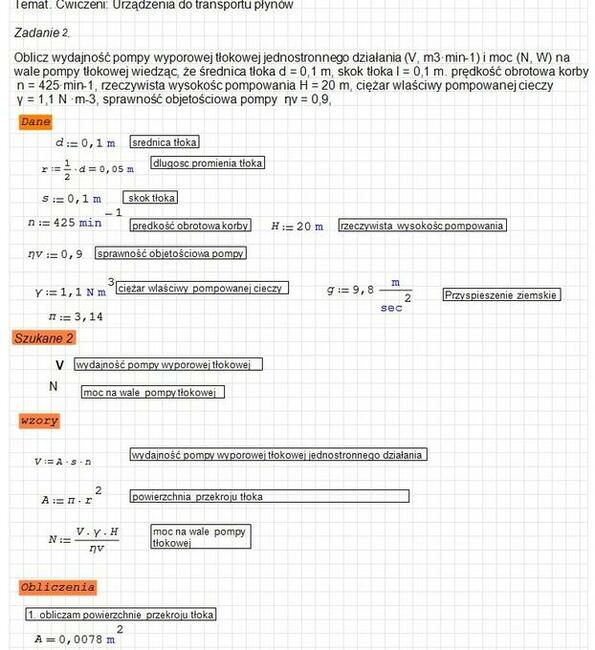 SMath Studio obliczenia Inżynieria procesowa, aparatura P.S