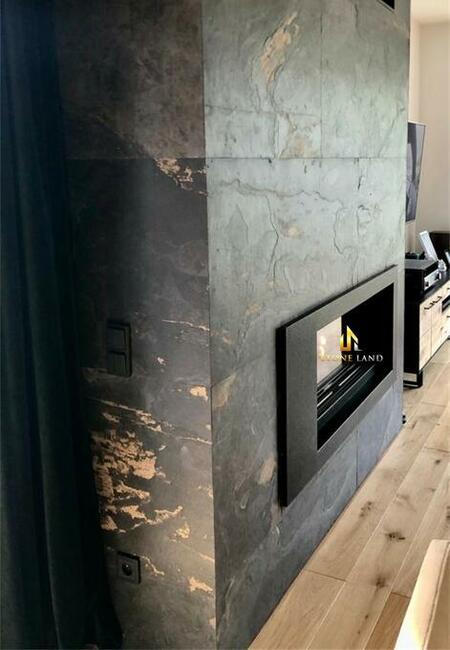 Czarno - złoty fornir kamienny dekoracyjny na ścianę