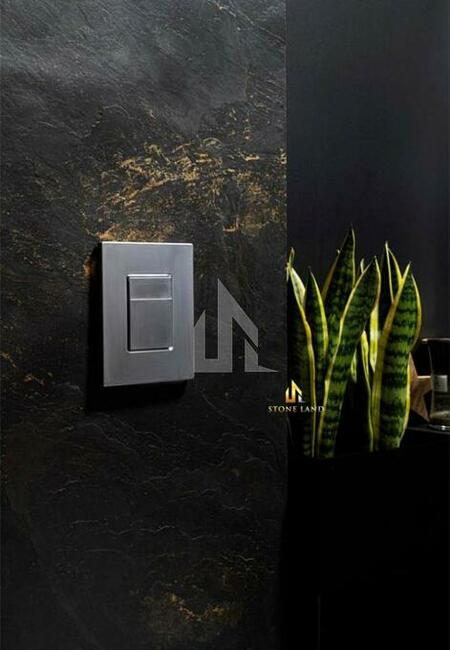 Czarno - złoty fornir kamienny dekoracyjny na ścianę