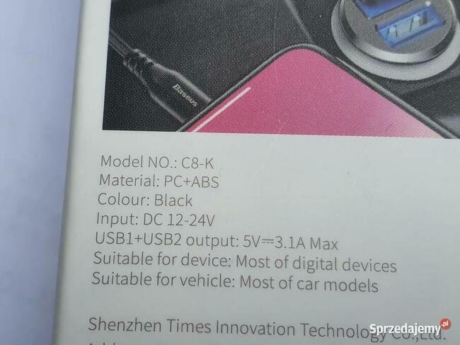 Nowa BASEUS ŁADOWARKA SAMOCHODOWA 2xUSB DC 12V-24V/ 15W 3.1A