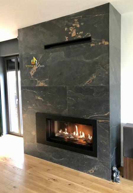 Czarno - złoty fornir kamienny dekoracyjny na ścianę