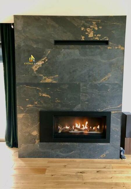 Czarno - złoty fornir kamienny dekoracyjny na ścianę